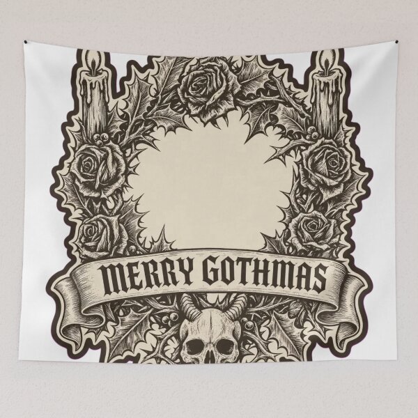 Item preview, Merry Gothmas Blackletter Wreath | Gothic Christmas Woodcut Slogan designed and sold by StickyGuys.