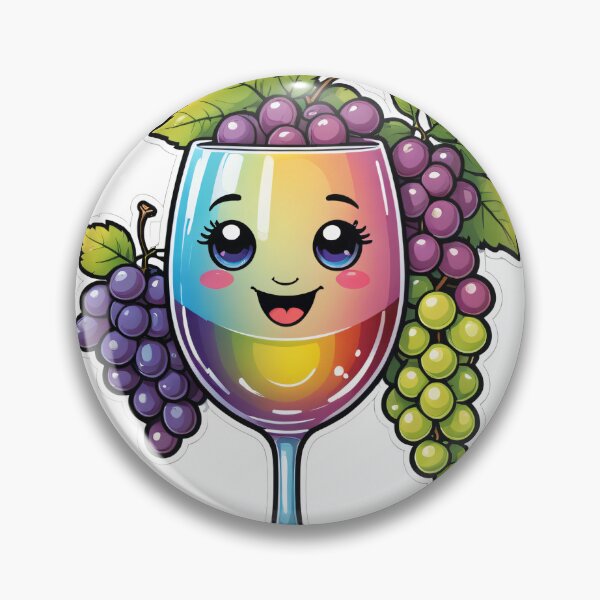 Item preview, Cute Wine Glass Character with Grapes Holographic Rainbow Style – Wine lover gift designed and sold by michallechowicz.