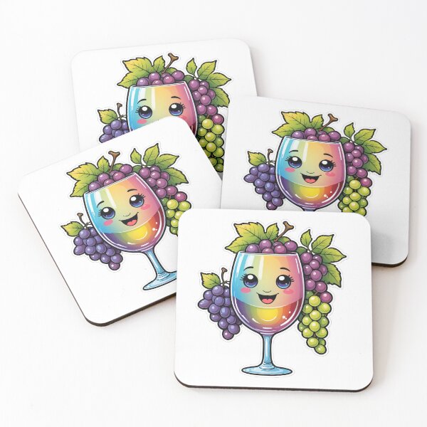 Item preview, Cute Wine Glass Character with Grapes Holographic Rainbow Style – Wine lover gift designed and sold by michallechowicz.
