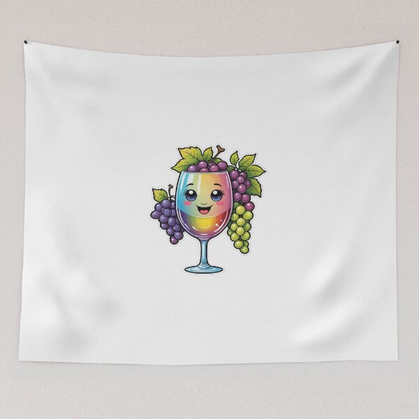 Item preview, Cute Wine Glass Character with Grapes Holographic Rainbow Style – Wine lover gift designed and sold by michallechowicz.