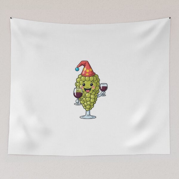 Item preview, Cute Wine Glass Character with Grapes Party Hat Celebration – Wine lover gift designed and sold by michallechowicz.