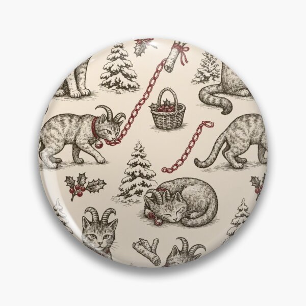 Item preview, Krampus Cat Chain and Bell Toile | Horned Christmas Cat Repeat Pattern designed and sold by StickyGuys.