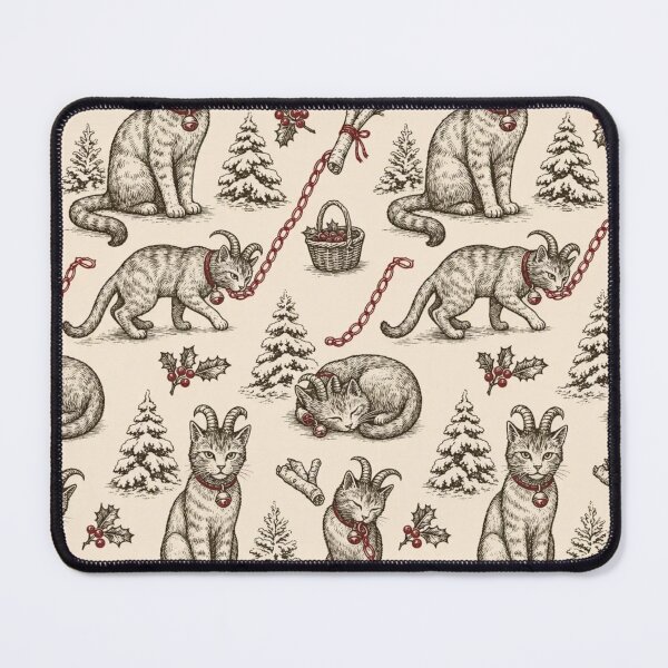 Item preview, Krampus Cat Chain and Bell Toile | Horned Christmas Cat Repeat Pattern designed and sold by StickyGuys.