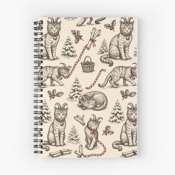Item preview, Krampus Cat Chain and Bell Toile | Horned Christmas Cat Repeat Pattern designed and sold by StickyGuys.