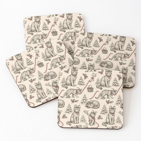 Item preview, Krampus Cat Chain and Bell Toile | Horned Christmas Cat Repeat Pattern designed and sold by StickyGuys.
