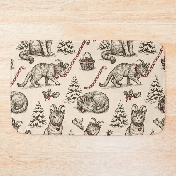 Item preview, Krampus Cat Chain and Bell Toile | Horned Christmas Cat Repeat Pattern designed and sold by StickyGuys.