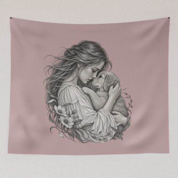Item preview, A Bond Beyond Words – Girl Hugging Her Puppy designed and sold by The Kawaii Forge.