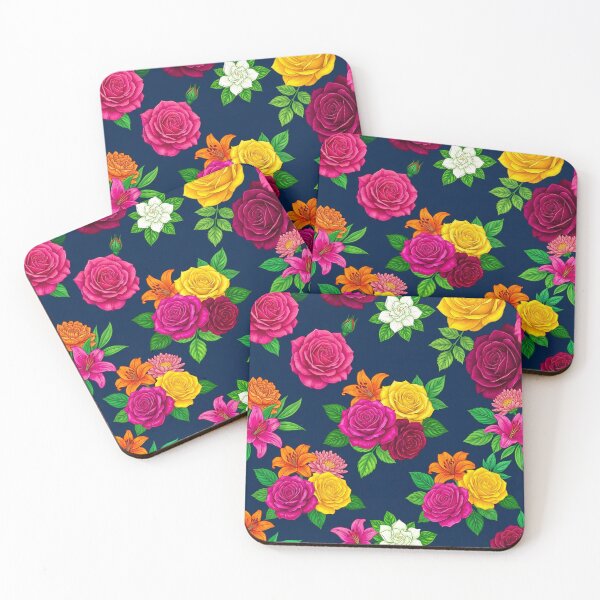 Item preview, Bright Pink and Yellow Roses on Navy Floral designed and sold by Lasofficial.