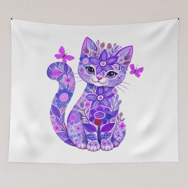Item preview, Whimsical Purple Floral Cat Watercolor Illustration designed and sold by reezorrrr.