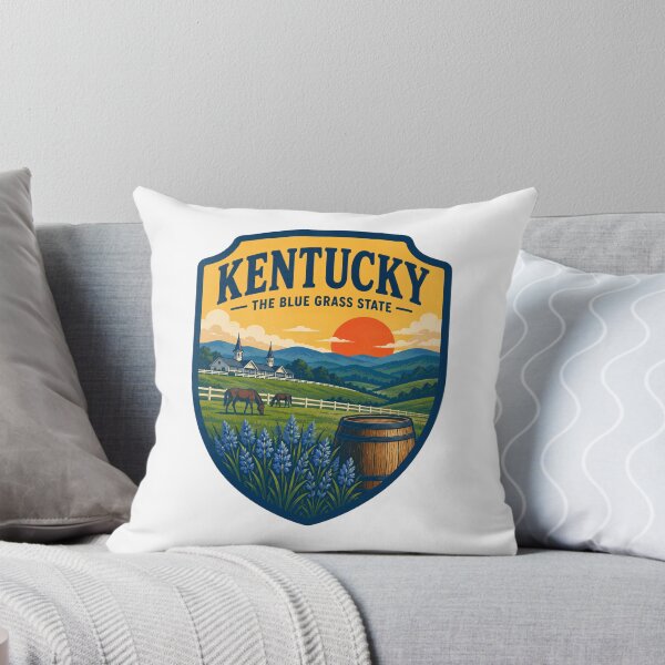 Item preview, Vintage Kentucky The Bluegrass State Horse Farm Sunset Badge designed and sold by LittleArij.