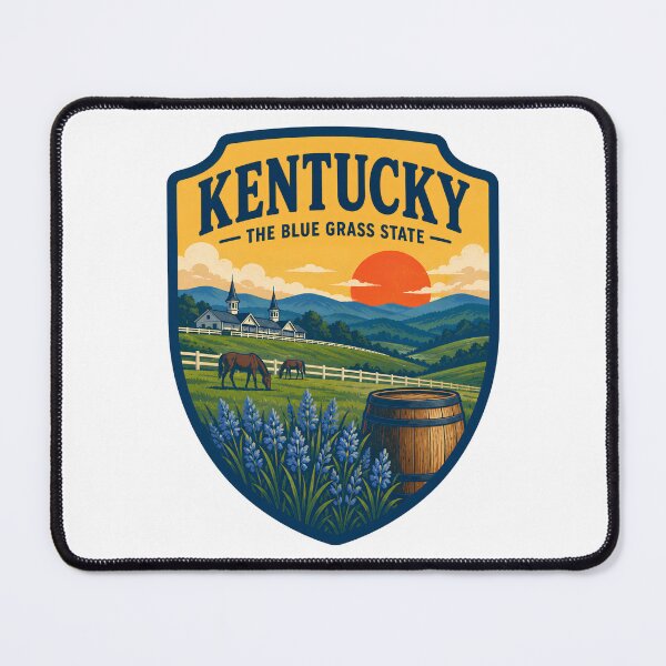 Item preview, Vintage Kentucky The Bluegrass State Horse Farm Sunset Badge designed and sold by LittleArij.