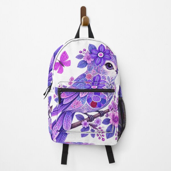 Aperçu de l'œuvre Illustration botanique à l'aquarelle d'un oiseau et de fleurs violettes créée et vendue par reezorrrr.
