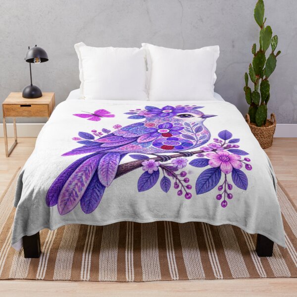 Item preview, Purple Floral Bird Botanical Watercolor Illustration designed and sold by reezorrrr.