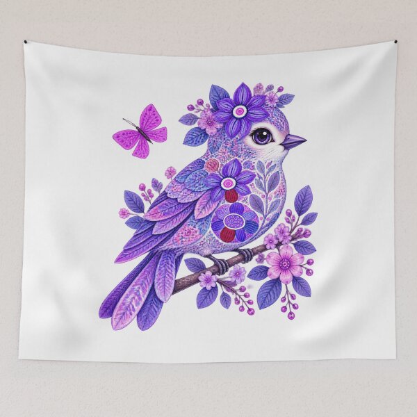 Item preview, Purple Floral Bird Botanical Watercolor Illustration designed and sold by reezorrrr.