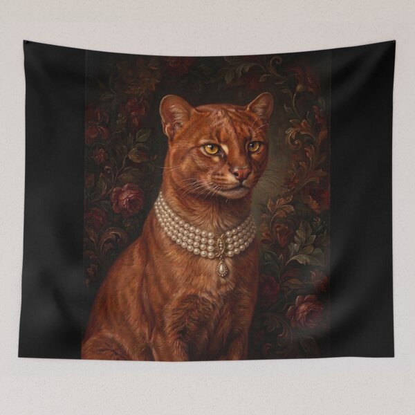 Item preview, Noble Jaguarundi Portrait with Pearl Drop Necklace designed and sold by Real Beast Art.