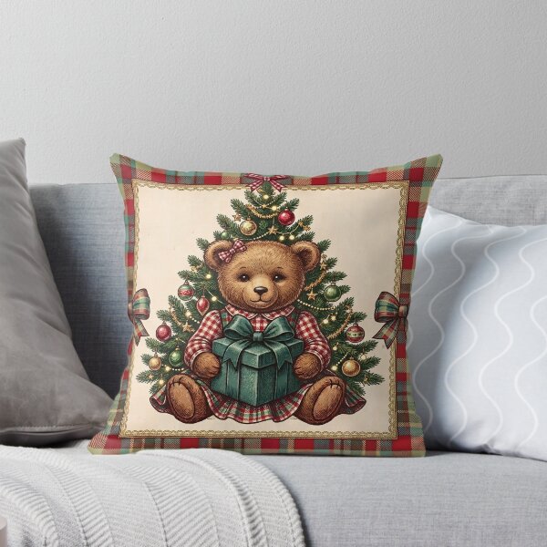 Item preview, Vintage Christmas Girl Teddy Bear Plaid designed and sold by Miss Sassy Party Designs.