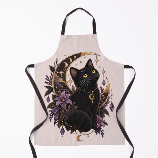Item preview, Celestial Black Cat Crescent Moon Floral Magic designed and sold by PopNInk.