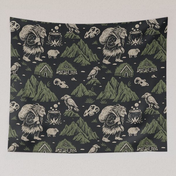Item preview, Gryla Cauldron and Basalt Repeat | Icelandic Ogress Folklore Winter Pattern designed and sold by StickyGuys.