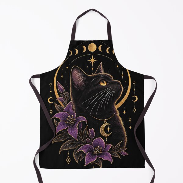 Item preview, Mystical Black Cat Purple Flowers Moon Magic designed and sold by PopNInk.