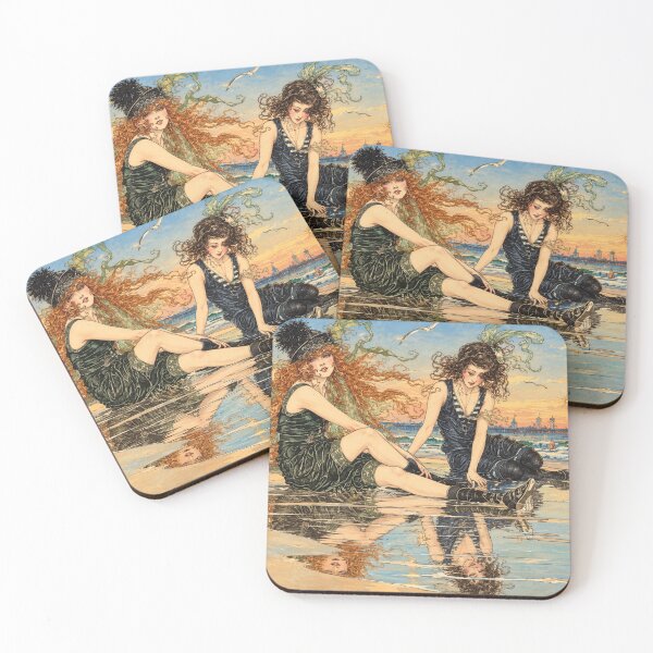 Item preview, Vintage Beach Wall Art, Girls by the Sea, Nell Brinkley Art Nouveau Illustration designed and sold by RickE.