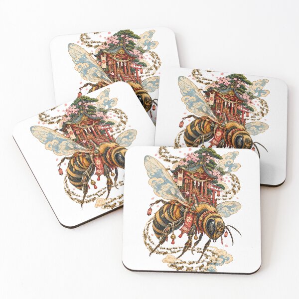 Item preview, The Faithful Bee – Japanese Shrine, Giant Honeybee & Sakura Art designed and sold by Substance_life.