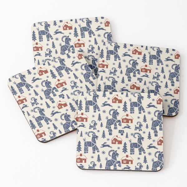 Item preview, Yule Goat Woodblock Folk Repeat | Naive Nordic Winter Pattern designed and sold by StickyGuys.
