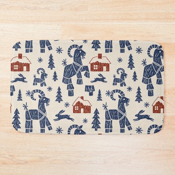 Item preview, Yule Goat Woodblock Folk Repeat | Naive Nordic Winter Pattern designed and sold by StickyGuys.