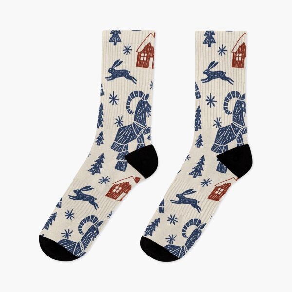 Item preview, Yule Goat Woodblock Folk Repeat | Naive Nordic Winter Pattern designed and sold by StickyGuys.