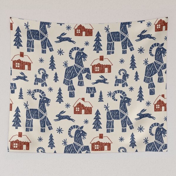 Item preview, Yule Goat Woodblock Folk Repeat | Naive Nordic Winter Pattern designed and sold by StickyGuys.