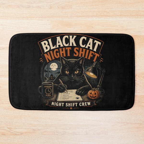 Item preview, BLACK CAT NIGHT SHIFT Night Shift Crew Halloween Vintage Screen Print designed and sold by LiviuGligoros.