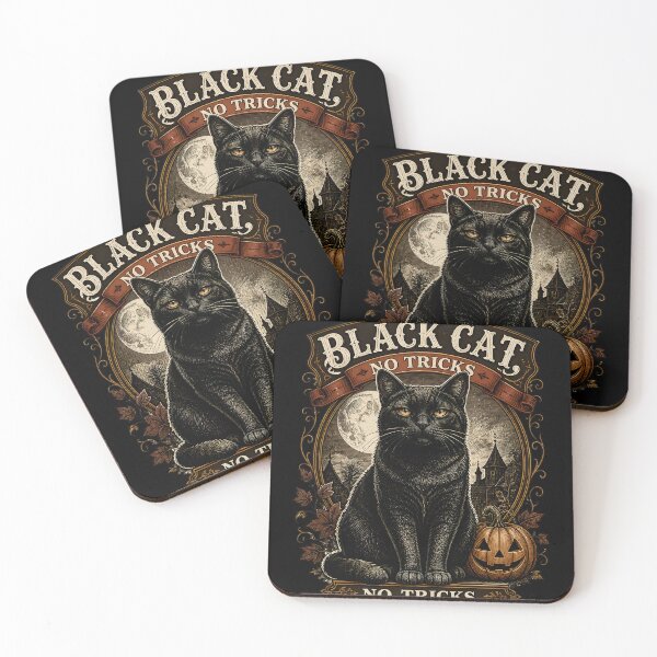 Item preview, BLACK CAT, NO TRICKS No Tricks Halloween Vintage Screen Print designed and sold by BernoNickel.