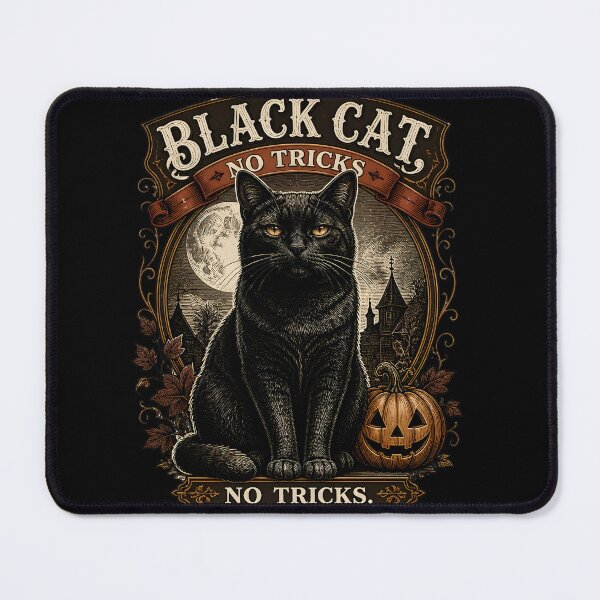 Item preview, BLACK CAT, NO TRICKS No Tricks Halloween Vintage Screen Print designed and sold by BernoNickel.