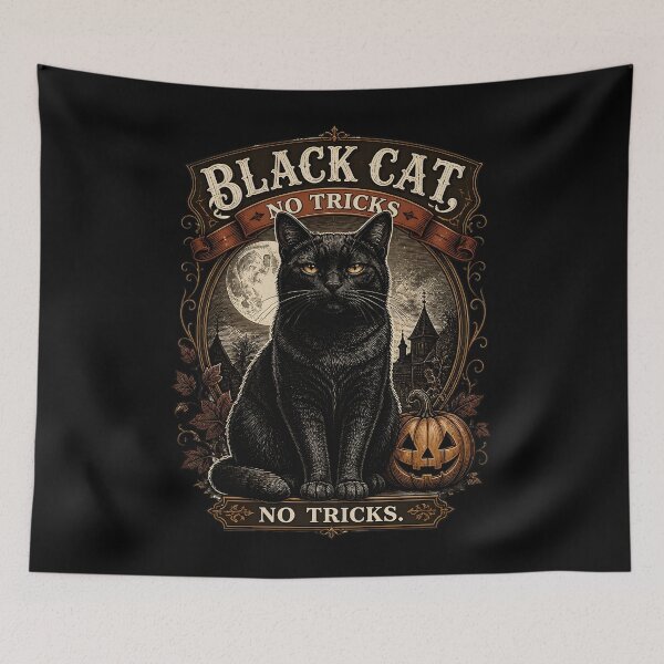 Item preview, BLACK CAT, NO TRICKS No Tricks Halloween Vintage Screen Print designed and sold by BernoNickel.