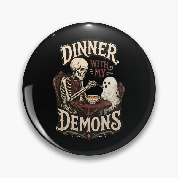 Item preview, Dinner With My Demons – Gothic Skeleton & Ghost Dark Humor designed and sold by CalmDownZone ⭐️⭐️⭐️⭐️⭐️.