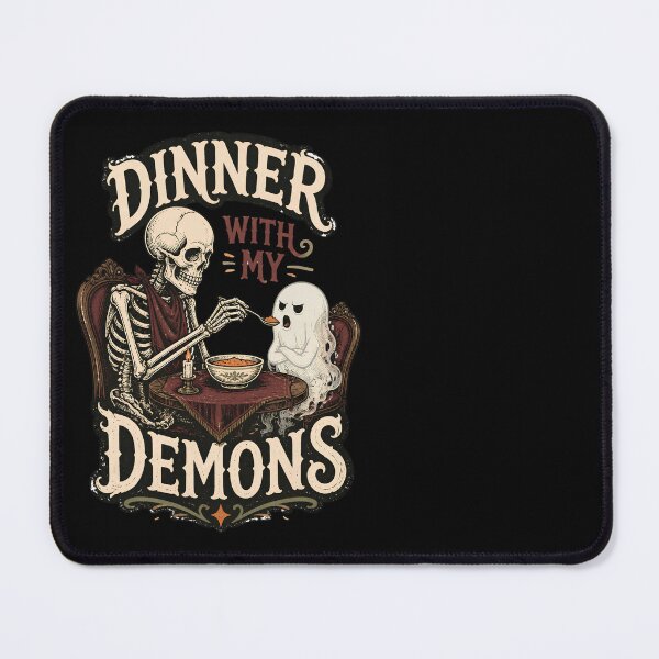 Item preview, Dinner With My Demons – Gothic Skeleton & Ghost Dark Humor designed and sold by CalmDownZone ⭐️⭐️⭐️⭐️⭐️.