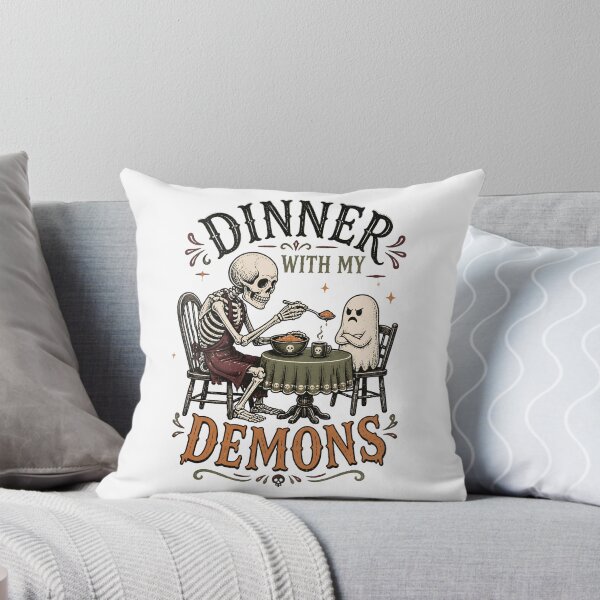 Item preview, Dinner With My Demons – Funny Skeleton Ghost Halloween designed and sold by CalmDownZone ⭐️⭐️⭐️⭐️⭐️.