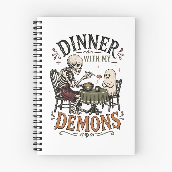 Item preview, Dinner With My Demons – Funny Skeleton Ghost Halloween designed and sold by CalmDownZone ⭐️⭐️⭐️⭐️⭐️.