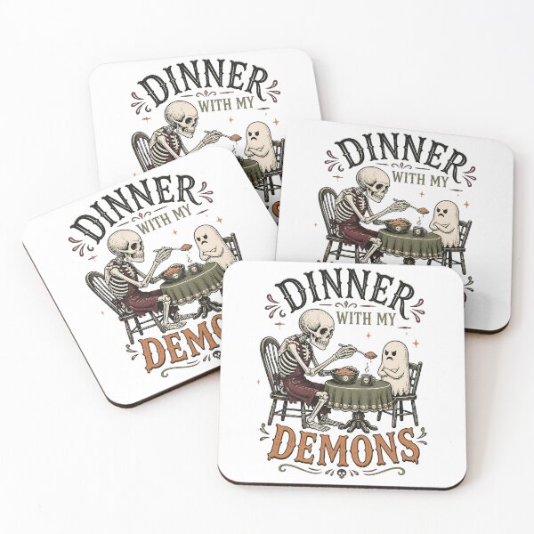 Item preview, Dinner With My Demons – Funny Skeleton Ghost Halloween designed and sold by CalmDownZone ⭐️⭐️⭐️⭐️⭐️.