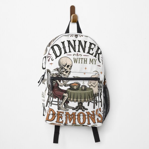 Item preview, Dinner With My Demons – Funny Skeleton Ghost Halloween designed and sold by CalmDownZone ⭐️⭐️⭐️⭐️⭐️.