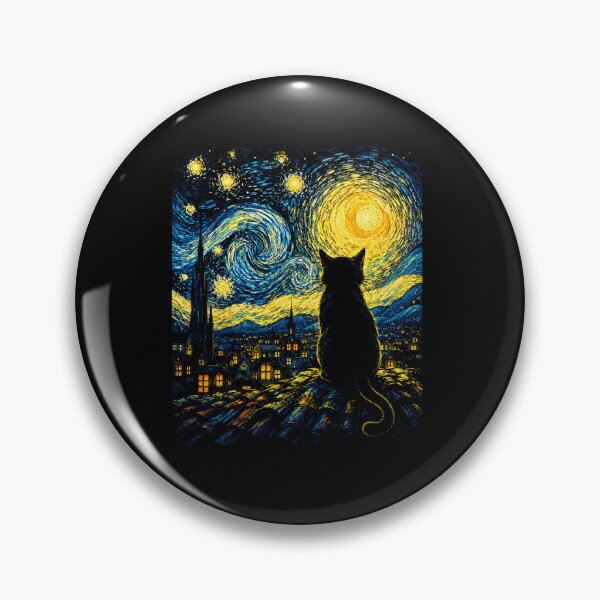 Item preview, Dreamy Black Cat Under a Starry Swirling Night Sky Painting designed and sold by MiALopezArt.