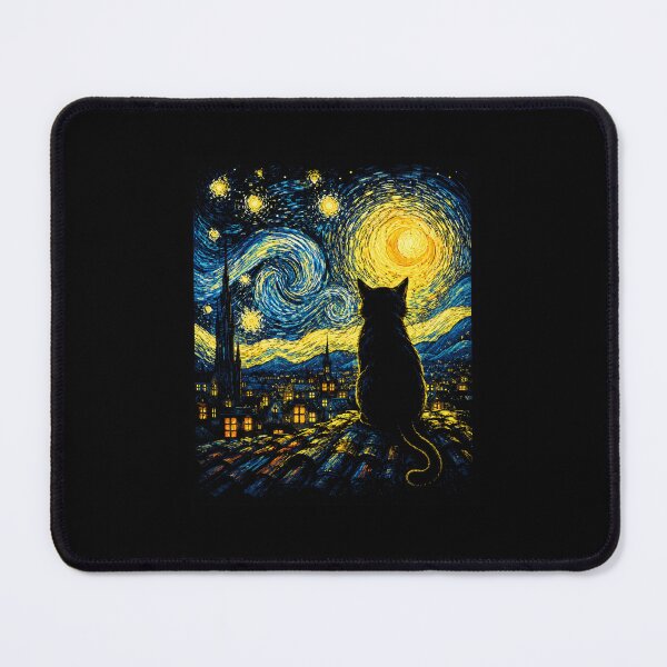 Item preview, Dreamy Black Cat Under a Starry Swirling Night Sky Painting designed and sold by MiALopezArt.