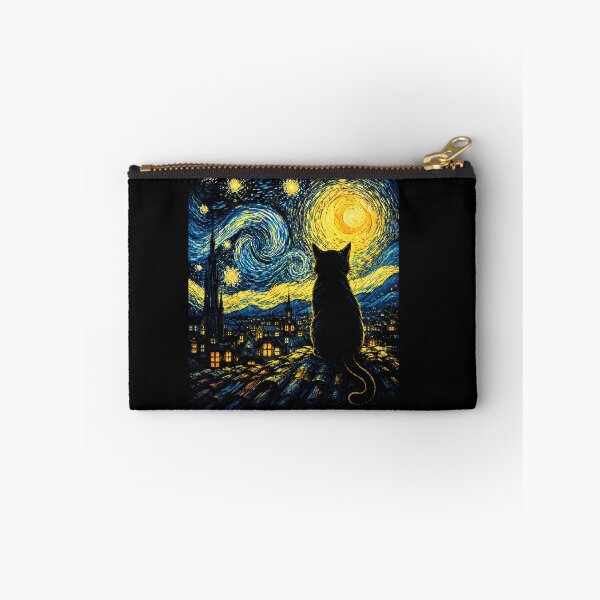 Item preview, Dreamy Black Cat Under a Starry Swirling Night Sky Painting designed and sold by MiALopezArt.