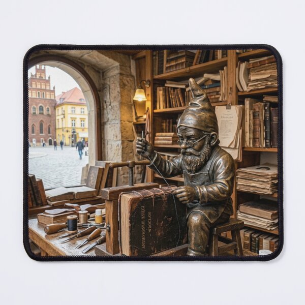 Item preview, Bookbinder Workshop Gnome Art Print – Cozy Librarian Gift, Poland Travel Decor designed and sold by Purrfecta.