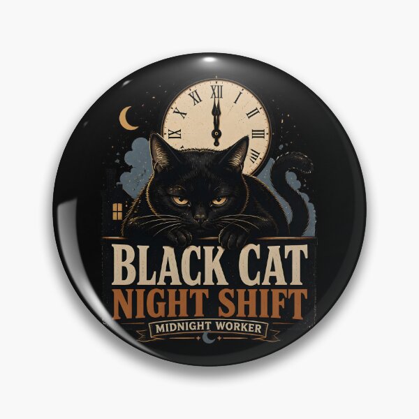 Item preview, BLACK CAT NIGHT SHIFT Midnight Worker Halloween Vintage Screen Print designed and sold by LiviuGligoros.