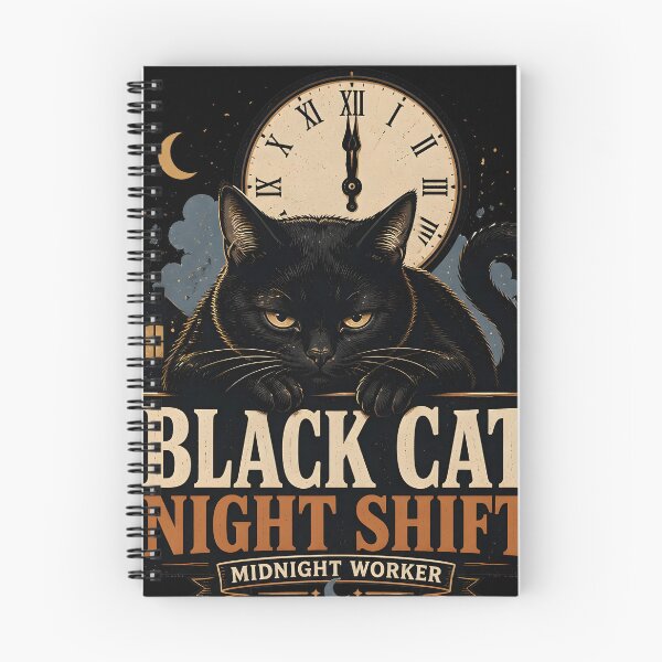 Item preview, BLACK CAT NIGHT SHIFT Midnight Worker Halloween Vintage Screen Print designed and sold by LiviuGligoros.