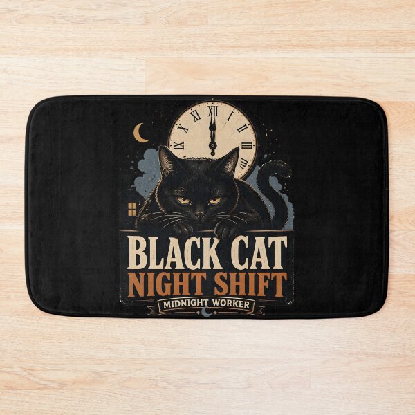 Item preview, BLACK CAT NIGHT SHIFT Midnight Worker Halloween Vintage Screen Print designed and sold by LiviuGligoros.