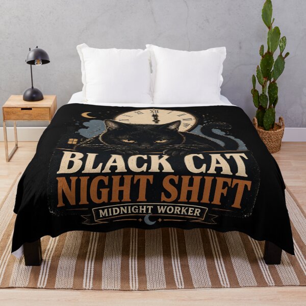 Item preview, BLACK CAT NIGHT SHIFT Midnight Worker Halloween Vintage Screen Print designed and sold by LiviuGligoros.