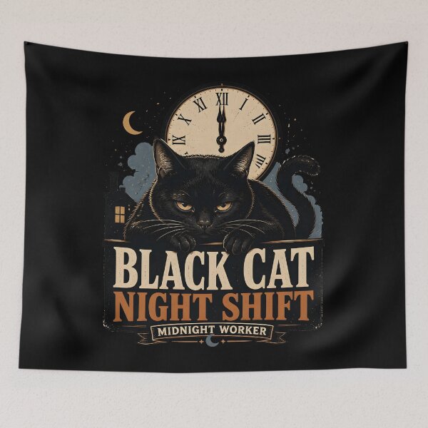 Item preview, BLACK CAT NIGHT SHIFT Midnight Worker Halloween Vintage Screen Print designed and sold by LiviuGligoros.