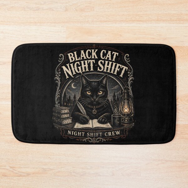 Item preview, BLACK CAT NIGHT SHIFT Night Shift Crew Halloween Gothic Engraving designed and sold by LiviuGligoros.