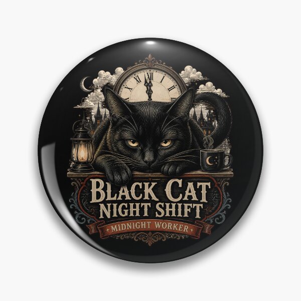 Item preview, BLACK CAT NIGHT SHIFT Midnight Worker Halloween Gothic Engraving designed and sold by LiviuGligoros.